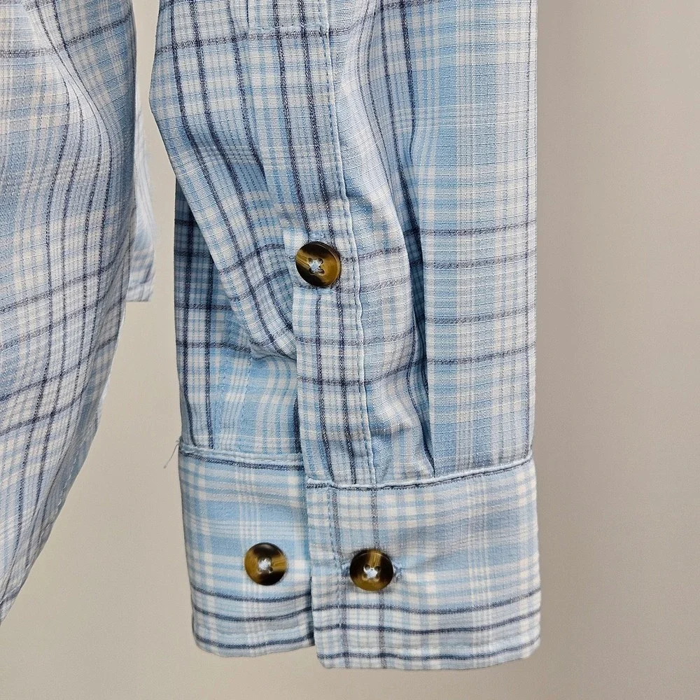 LL Bean Long Sleeve Roll Tab Blue Plaid Vented Shirt Fish Hike Womens M UPF 50 - Picture 9 of 16